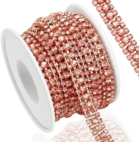 Vista 12 de Cadena de diamantes de imitación de 3 yardas con 3 filas para manualidades, cadena de cierre de diamantes de imitación plateada para hacer joyas