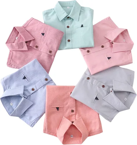 Vista 3 de Boys' Button Down Short Sleeve Shirts Toddler Solid Oxford Shirt with Pocket School Uniform Dress Shirt