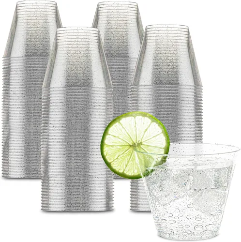 Vista 17 de PLASTICPRO Vasos de plástico desechables de 9 onzas, vasos de diseño antiguo, 100 unidades, transparente