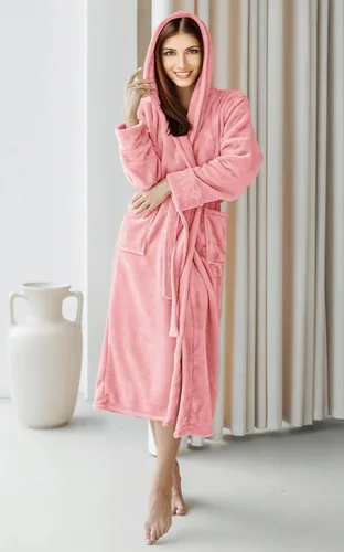 Vista 5 de NY Threads - Bata de baño de vellón con capucha para mujer, larga y afelpada