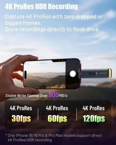 Vista 7 de SSD portátil de 512 GB, hasta 2100 MB/s, compatible con Apple 4K 60fps ProRes, disco duro externo USB 3.2 con USB-C y A para iPhone 15/16/17