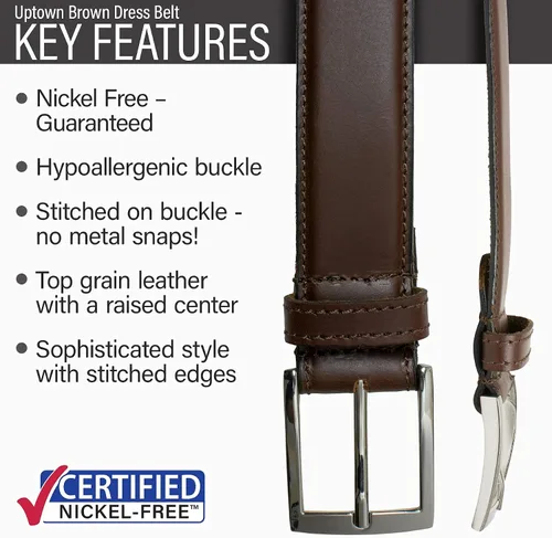 Vista 2 de Uptown Belt - Cinturón de cuero de grano superior con hebilla certificada sin níquel