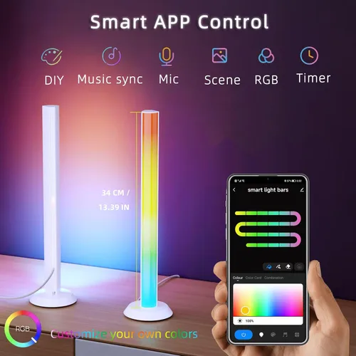 Vista 2 de Barra de luz LED inteligente, retroiluminación de TV, iluminación ambiental, compatible con Alexa, barra de luz RGB para habitación con 16 millones