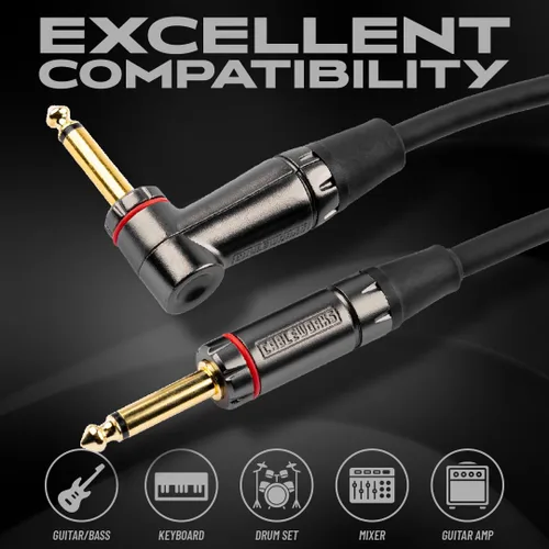 Vista 4 de Cableworks By Gator Cases Headliner Series Premium 3 pies recto a ángulo recto cable para instrumentos de guitarra (GCWH-INS-03RA)