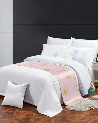 Vista 3 de Camino de cama de copo de nieve rosa rubor para cama de tamaño King, protector de colcha, bufanda de cama para pies y bufandas para dormitorio, sala