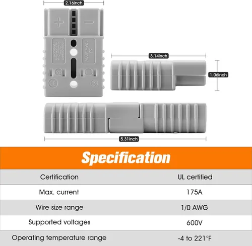 Vista 2 de 2 baterías de calibre 1/0 de 175 amperios de conexión rápida/desconexión con mango, kit de conector de enchufe de cable de puente para cabrestante