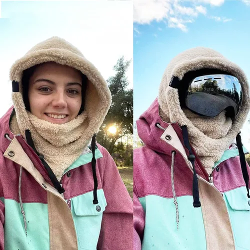 Vista 7 de Shy - Gorro de invierno resistente al viento, pasamontañas de terciopelo, máscara de esquí para hombres y mujeres