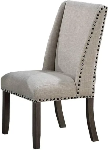 Vista 4 de Benzara Alex - Juego de 2 sillas auxiliares de comedor, respaldo de ala, madera marrón con cabeza de clavo, color beige