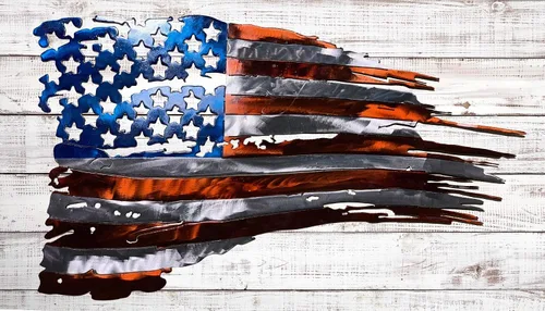 Vista 3 de Arte de pared de metal con bandera estadounidense andrajosa de 24 o 36 pulgadas Acero laminado en frío de calibre 14 Fabricado en los Estados
