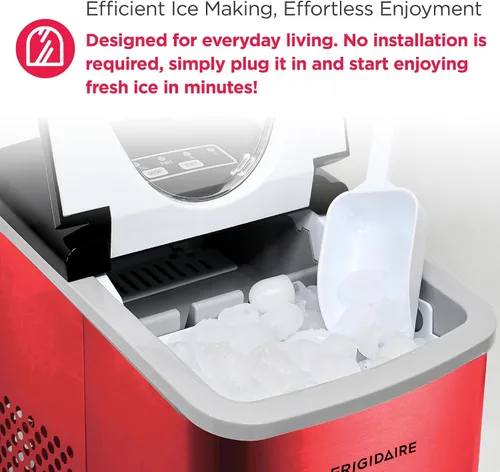 Vista 6 de Frigidaire 26 Lbs per Day Portable Compact Maker, Ice Making Machine, Red Stainless, Medium INOXIDABLE ROJ