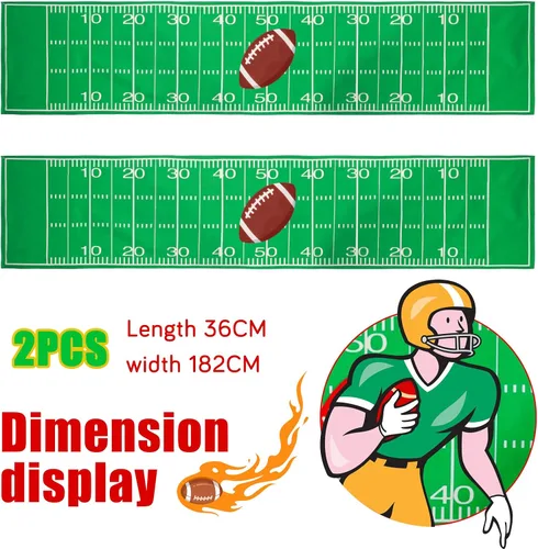 Vista 3 de Tegeme 2 piezas de camino de mesa de fútbol americano, decoraciones desechables de lino, mantel rectangular verde para cumpleaños, decoración