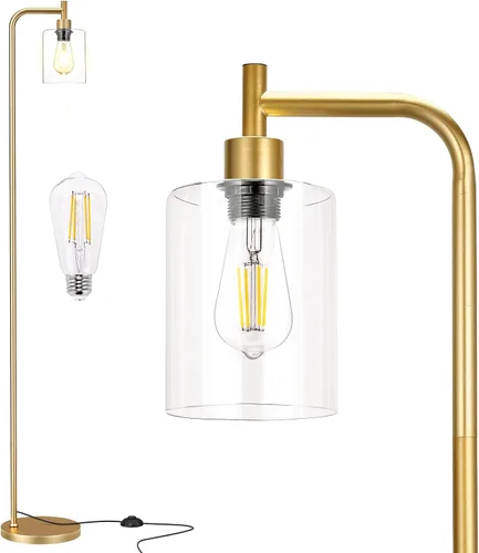 Vista 19 de Ziisee Lámparas de pie para sala de estar - Lámpara de pie con pantalla de vidrio a control remoto, lámpara de pie moderna con bombillas LED