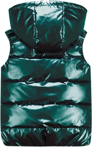 Vista 3 de niceone - Chaleco acolchado de cuero para mujer, sin mangas, con cremallera, con capucha, ligero, para invierno, chaqueta