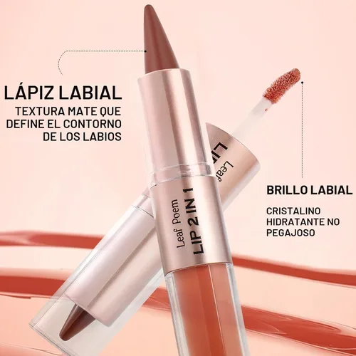 Vista 8 de BAISEN DIARY 2 en 1 doble punta mate delineador de labios y brillo de labios, lápiz combinado de labios marrón nude degradado, delineador de labios