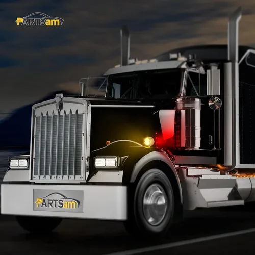 Vista 6 de Partsam 2 luces LED de señal de giro de doble cara, color rojo ámbar, luces de pedestal para camiones compatibles con Freightliner Kenworth