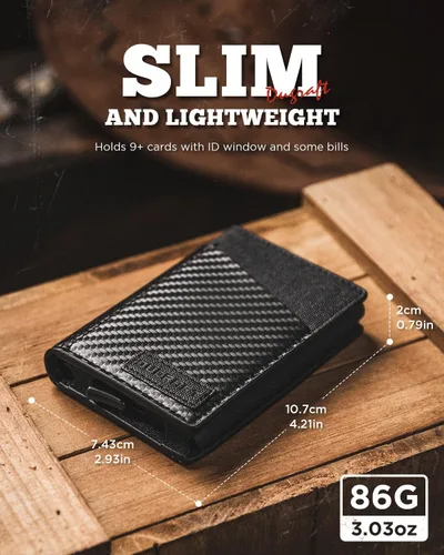 Vista 4 de DUGRAFT Cartera para tarjetas con ventana de identificación, para hombre, bloqueo RFID, minimalista, delgada, plegable, funda para tarjetas