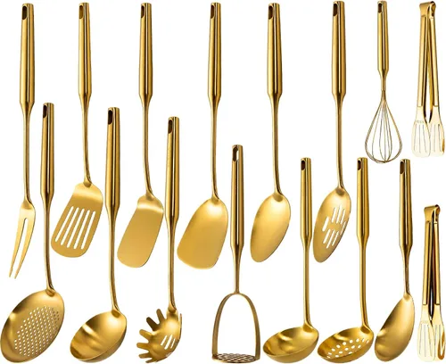 Vista 11 de 304 - Juego de utensilios de cocina profesional de acero inoxidable, 3 piezas de utensilios de cocina de metal largo, grande, juego de herramientas