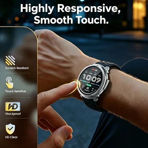 Vista 3 de Rc-Z Paquete de 2 fundas protectoras de pantalla para reloj inteligente Amazfit Active 2, parachoques de policarbonato duro, película de vidrio