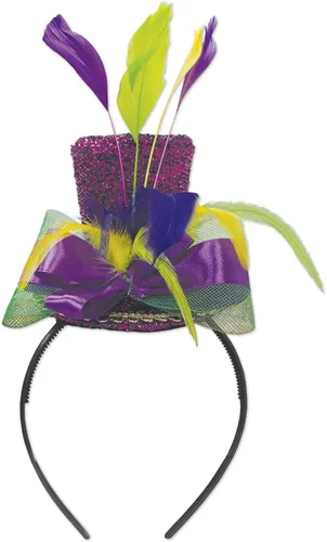 Vista 3 de Diadema con sombrero de Mardi Gras, paquete de 2