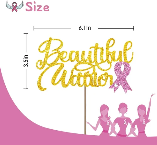 Vista 2 de Hermoso adorno para tartas de guerrero, decoración de pastel de conciencia sobre el cáncer de mama, letrero de cinta rosa para cáncer de mama