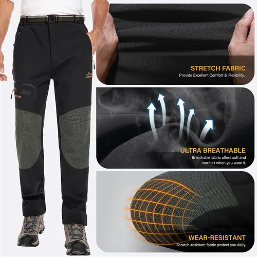 Vista 3 de Men's Snow Ski Hiking Pants Fleece Lined Softshell Windproof Winter Insulated Cargo Pants with Zipper Pockets