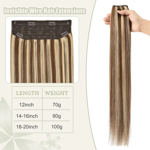 Vista 2 de Senmy Extensiones de cabello humano con alambre de pez marrón, 14 pulgadas, extensiones de cabello humano Remy, 2.82 oz, extensiones de cabello
