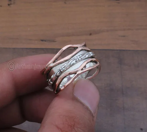 Vista 4 de 925 Sterling Silver Ring, Handmade Silver Ring, Everyday Spinner Ring, Spinner Band Ring, Statement Spinner Ring, Spiritual Silver Ring, Spinning