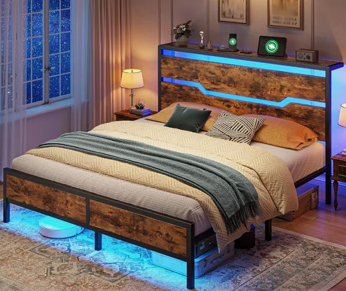 Vista 19 de Homkdom Twin Size Bed Frame with LED, Headboard Shelf & USB Ports