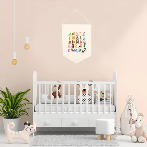 Vista 3 de Andaz Press Cartel de lienzo colgante – Tapiz de alfabeto y animales para colgar en la pared para bebé niña y niño, decoración de pared de guardería