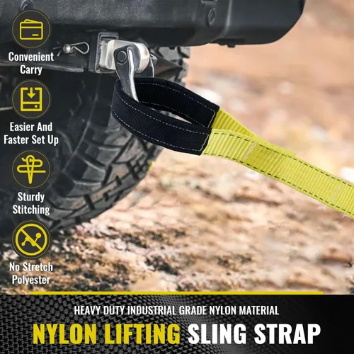 Vista 5 de Correas de Eslinga de Elevación, Eslingas de Correa de Nylon de Servicio Pesado de 15' x 2", Capacidad de 22,500 libras, Diseño de Ojo Plano, Correa