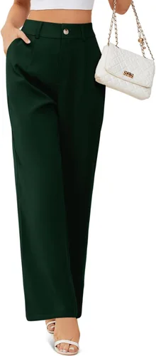 Vista 2 de onlypuff Womens Wide Leg Slacks High Waisted Pants Straight Long Work Business Trousers with Pockets