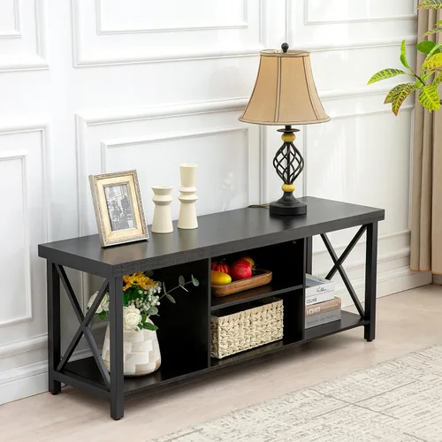 Vista 3 de GAZHOME Soporte de TV para TV de hasta 55 pulgadas, mueble de TV con almacenamiento abierto, unidad de consola de TV con estantería para sala