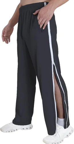 Vista 3 de Pantalones rasgados para hombre, pantalones con cremallera lateral, pantalones de pierna con cremallera, pantalones de recuperación después
