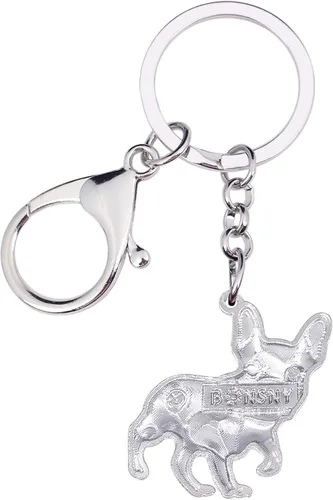 Vista 5 de Bonsny - Llavero de metal esmaltado con forma de corazón con diamantes de imitación, diseño de bulldog francés, para mujeres, niños, bolso de coche