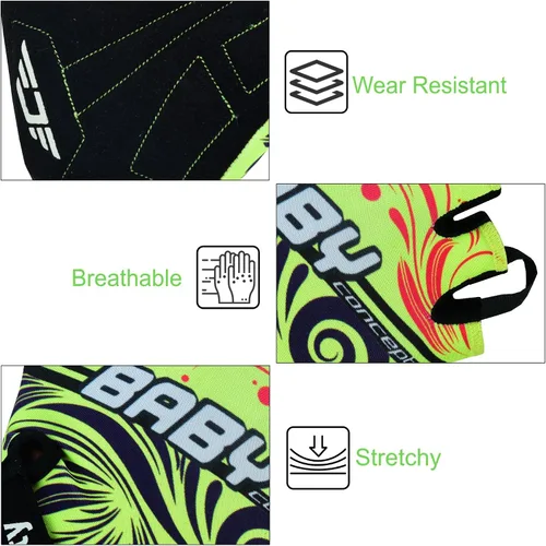 Vista 4 de Guantes de ciclismo para niños con relleno de gel que absorbe los golpes, guantes de ciclismo antideslizantes de medio dedo para niños y niñas