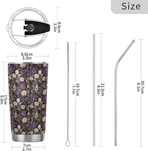 Vista 3 de Garden Daisy Purple Stainless Steel travel cups with Lid and Straw travel mug spill proof for hot and cold drinks simply straw tumbler 20 oz termos
