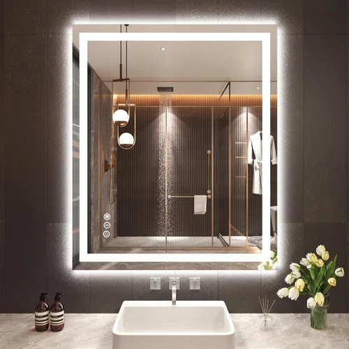 Vista 27 de Snowdool - Espejo de baño LED, de 24 x 36 pulgadas, con luz delantera y trasera, antiempañamiento, espejo de tocador de baño para pared, con función