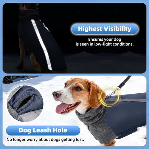 Vista 4 de SlowTon - Abrigo de invierno para perro, cálida chaqueta para perritos para exteriores con forro polar y bufanda de cuello de tortuga, chaleco