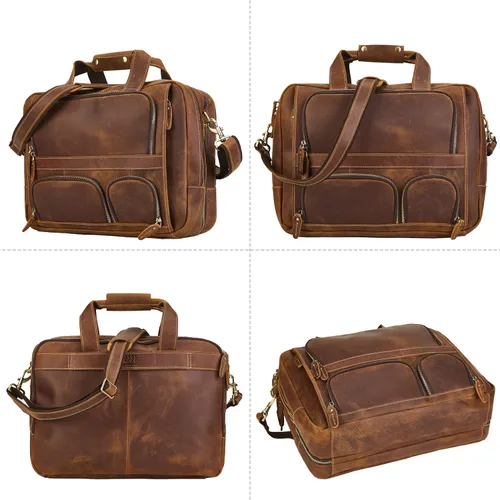 Vista 3 de LATÓN TACKS cuero completo 156 pulgadas portátil maletín para hombres vintage hecho a mano resistente al agua viaje de negocios