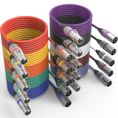 Vista 11 de Cable XLR de 10 colores, multicolor XLR macho a hembra, cables de audio de 15 pies, paquete de 10 cables de micrófono XLR equilibrados de 3 pines