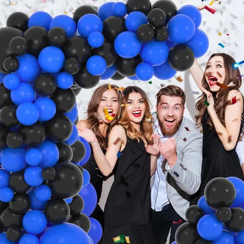 Vista 3 de Kit de arco de guirnalda de globos negros y azules, 122 globos azul real y negro para niños y hombres, cumpleaños, boda, videojuegos, aniversario