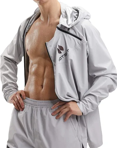 Vista 7 de HOTSUIT Chaqueta de sudor de traje de sauna para hombre de alta tecnología para fitness, logotipo sensible a la temperatura, lavable a máquina