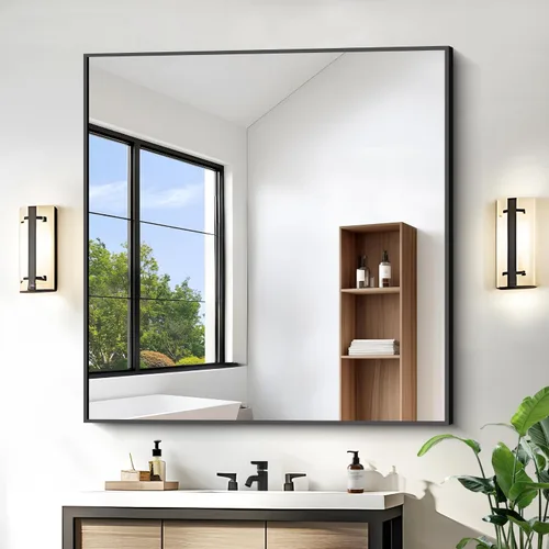 Vista 52 de KOCUUY Espejo de baño negro, espejo rectangular de 24 x 18 pulgadas para sobre el fregadero, espejo de pared decorativo moderno para dormitorio
