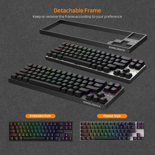 Vista 8 de LTC NB681 Nimbleback - Teclado mecánico con cable al 65%, retroiluminado RGB ultracompacto de 68 teclas para juegos con interruptor intercambiable