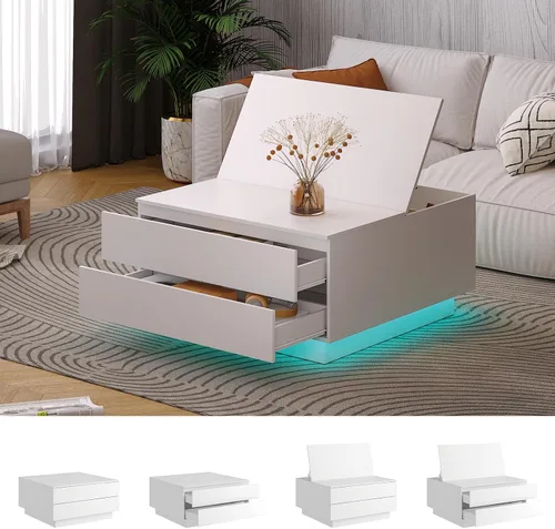 Vista 10 de HedoAjim Mesas de centro cuadradas con almacenamientos, moderna mesa de centro negra para sala de estar, mesas de centro de tapa abatible y 2