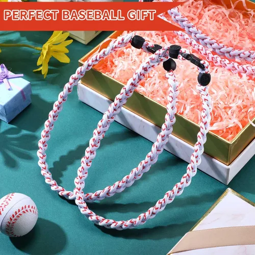 Vista 5 de Jexine Collares de béisbol de sóftbol para niños, collar de cuerda de béisbol de 3 cuerdas trenzadas Tornado Titanio, collar deportivo de sóftbol