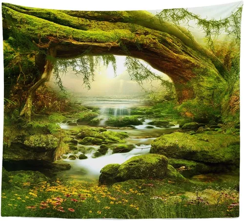 Vista 2 de Llamazing - Tapiz de paisaje forestal para decoración del hogar - Tapiz mágico para sala de estar y dormitorio
