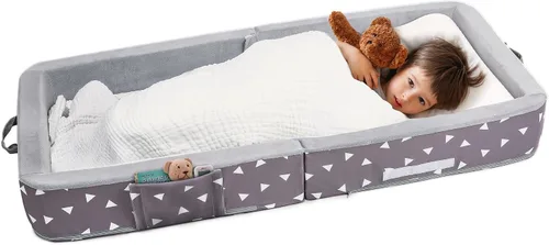 Vista 10 de Cama plegable para niños pequeños con lados, cama plegable para niños de 18 meses a 5 años (rectangular, corona)