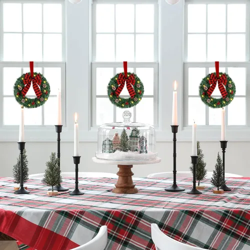 Vista 5 de ATDAWN Paquete de 3 mini coronas de Navidad, corona de Navidad iluminada para puerta delantera, corona de Navidad para decoraciones de fiesta