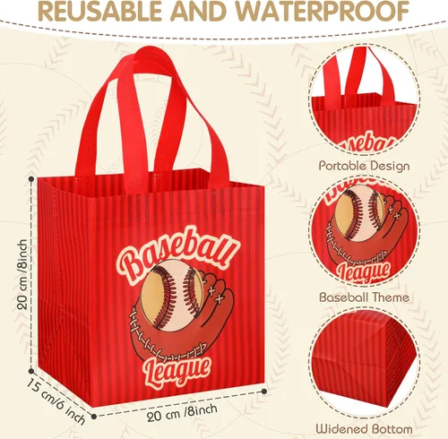 Vista 2 de Kigeli 60 bolsas de regalo de fiesta de béisbol, bolsas de regalo reutilizables no tejidas con asas, bolsas de dulces para fiesta de equipo, como se